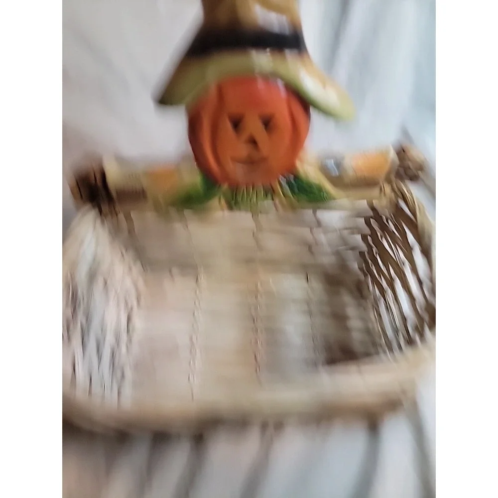 Pumpkin Basket Wood‎ and Woven Wicker Scarecrow Pumpkin Fall Autumn Decor 12